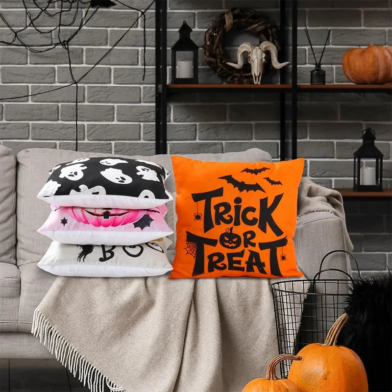 Halloween Pumpkin Ghost Pillowcase Happy Halloween Party Decorations For Home 2024 Trick or Treat Spider Bat Cat Pillow Covers - Charlie Dolly