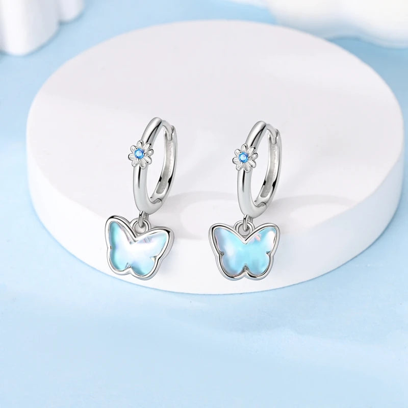 Sterling Silver Clover Butterfly Hoop Earrings Jewelry
