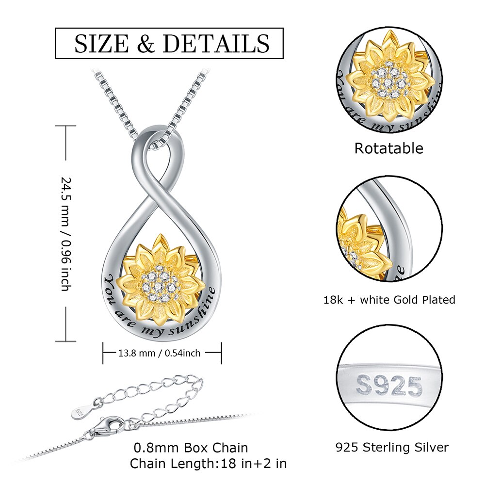 925 Sterling Silver Infinity Rotatable Spinner Anxiety Fidget Sunflower Pendant Worry Stress Relief Necklaces Jewelry for Women