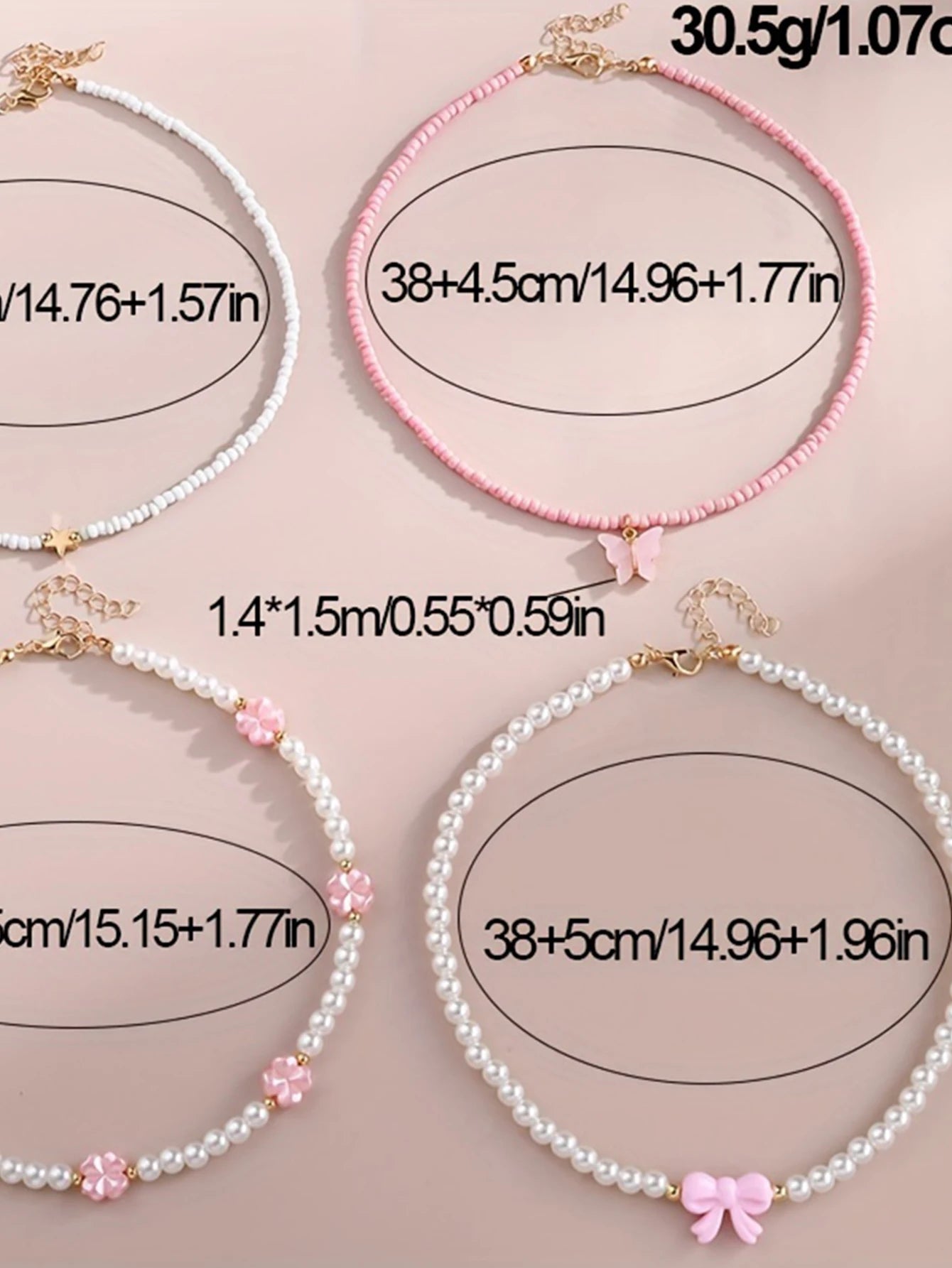 Butterfly, Heart and Flower Pearl Kids Friendship Necklace Set (4 Pieces)