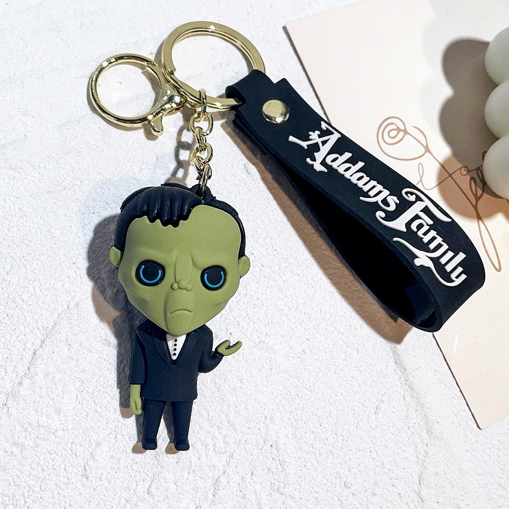 Trend Movie Addams 3d Keychain Wednesday Addams Pendant Keyrings Cartoon Figure Keyholder Backpack Car Key Keychains Accessories