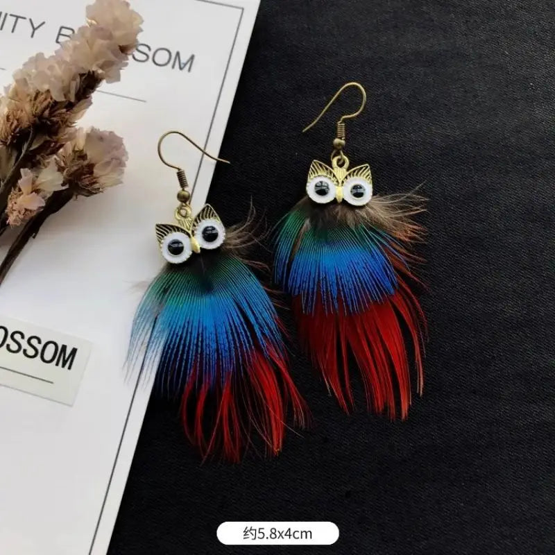 Peacock Feather Long Statement Earrings Jewelry