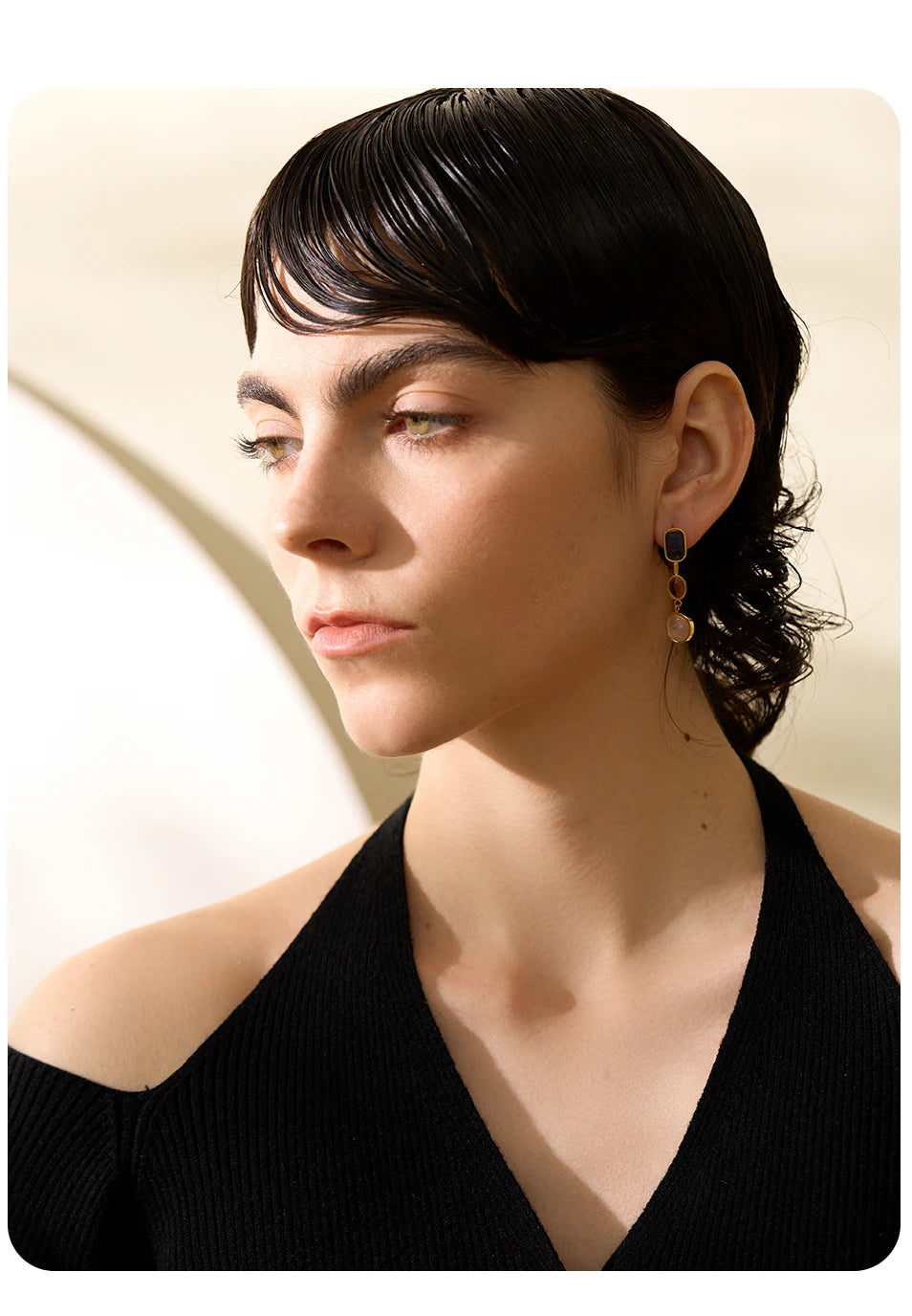 Natural Stone Geometric Gold Drop Earrings Jewelry