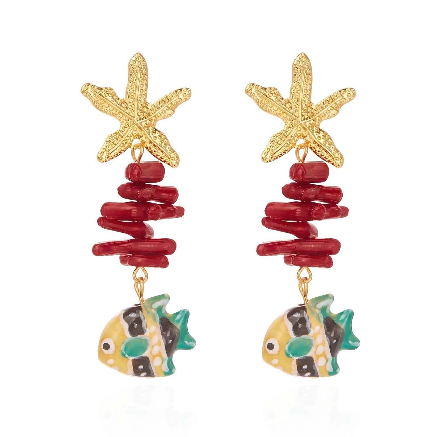Ceramic Fish Starfish Coral Ocean Earrings Jewelry