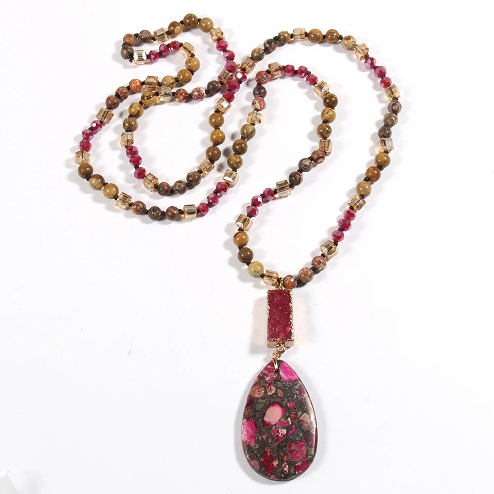 RH Fashion Bohemian Jewelry Natural Random Shape Stones With Druzy Links Semi Precious Pendant Necklaces For Women Boho Gift - Charlie Dolly