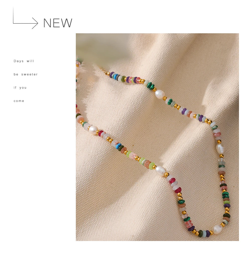 Natural Pearl Stone Boho Necklace