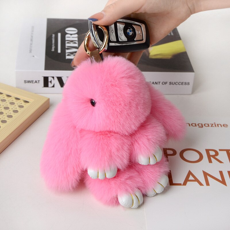 15CM Charm Real Fur Pompom Rabbit Keychain For Luxury Women Bag Men Car KeyRing Girl Gifts Cute Doll Plush Key Chains Pendent
