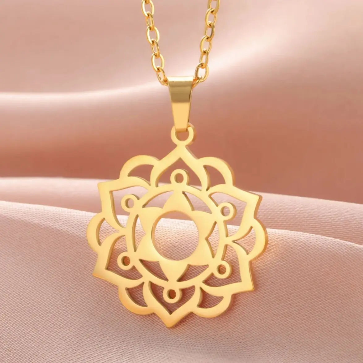 Yoga Lotus & Flower of Life Pendant Necklace, Stainless Steel Chakra Healing Amulet