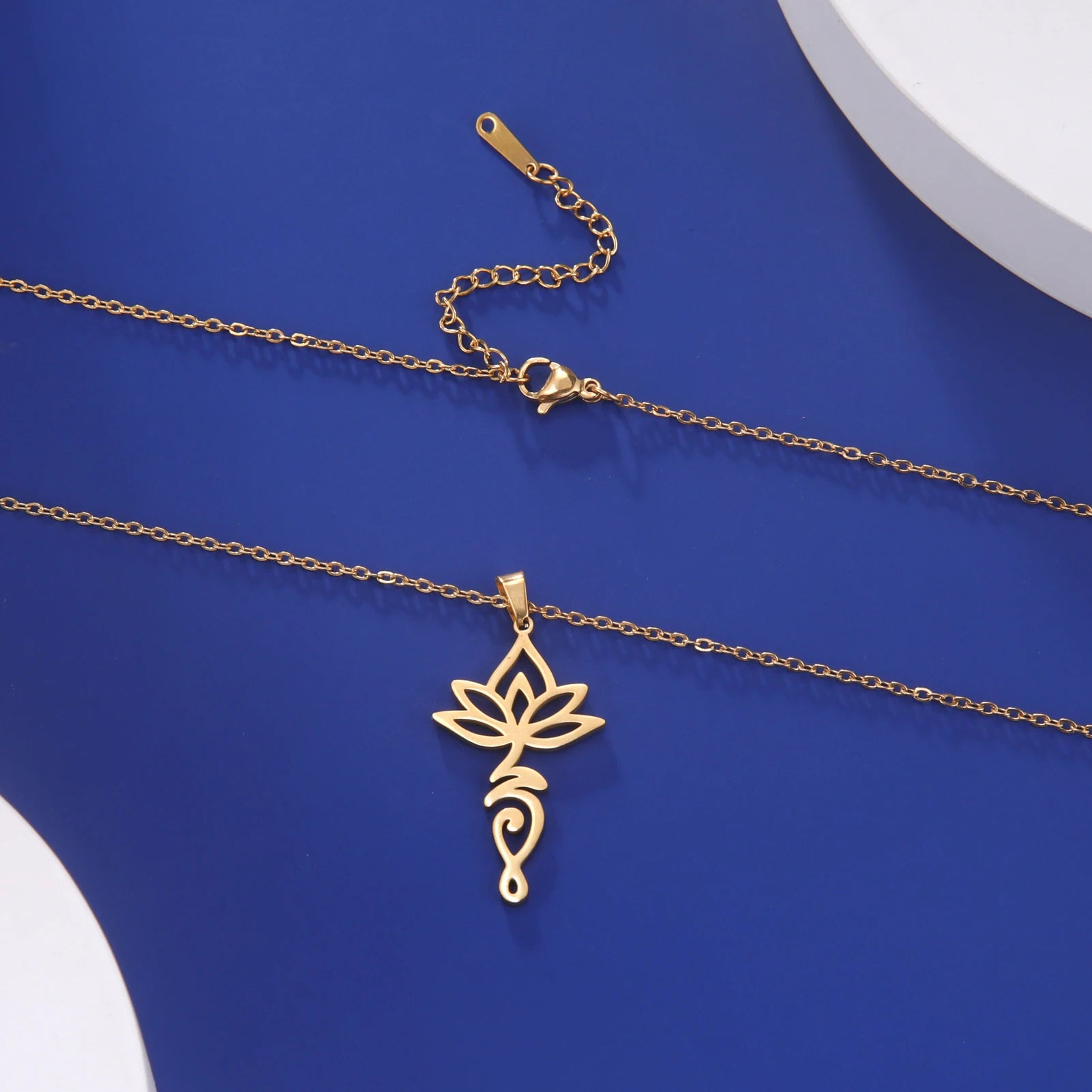 Lotus & Unalome Chakra Pendant, Stainless Steel Sacred Path Necklace