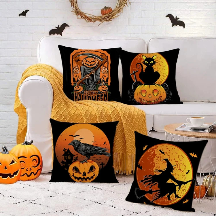 2024 Halloween Cushion Cover Halloween Decoration for Home Ghost Pumpkin Bat Pillowcase Horror Trick Or Treat Party Supplies - Charlie Dolly