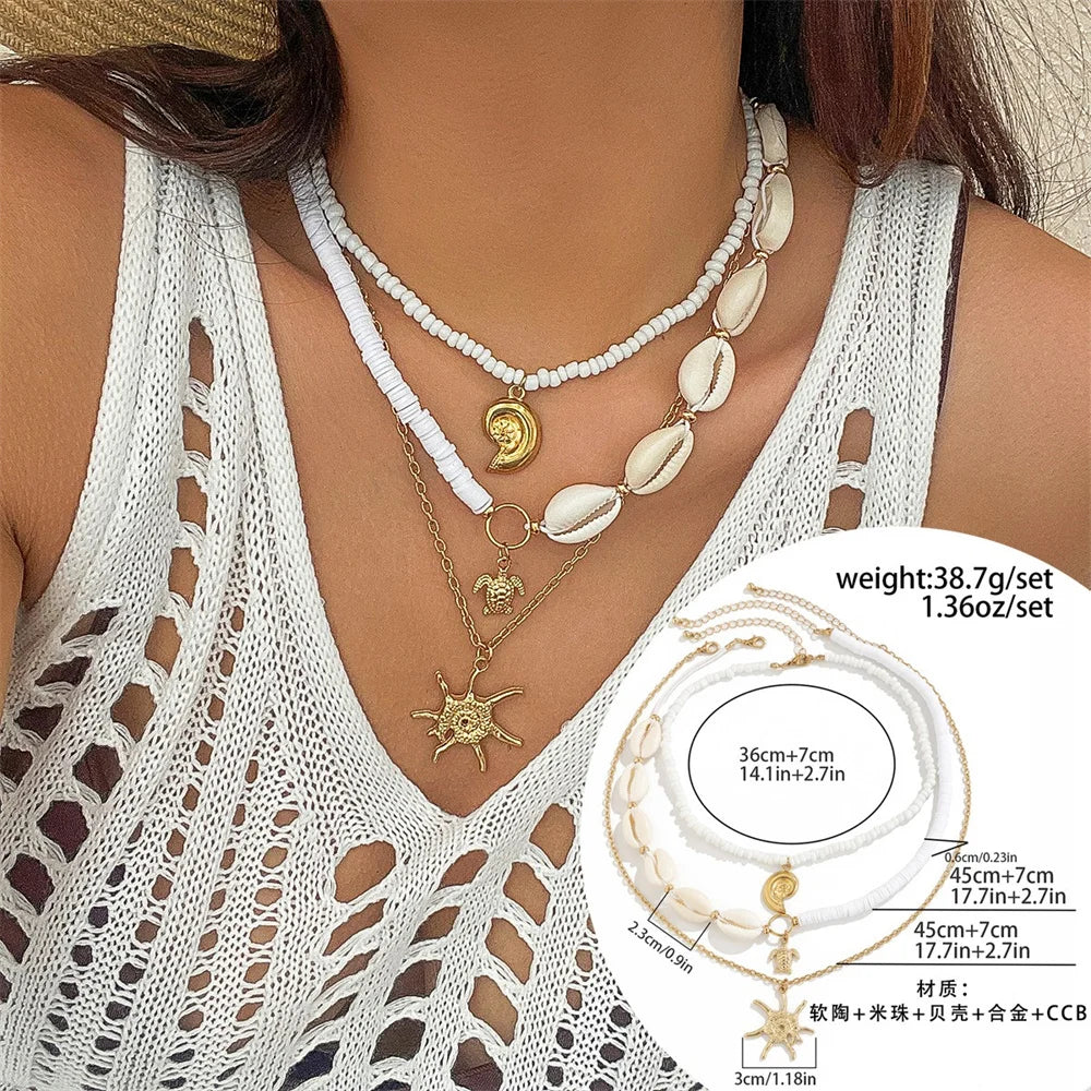 Conch Starfish Rice Bead Collar Necklace Jewelry