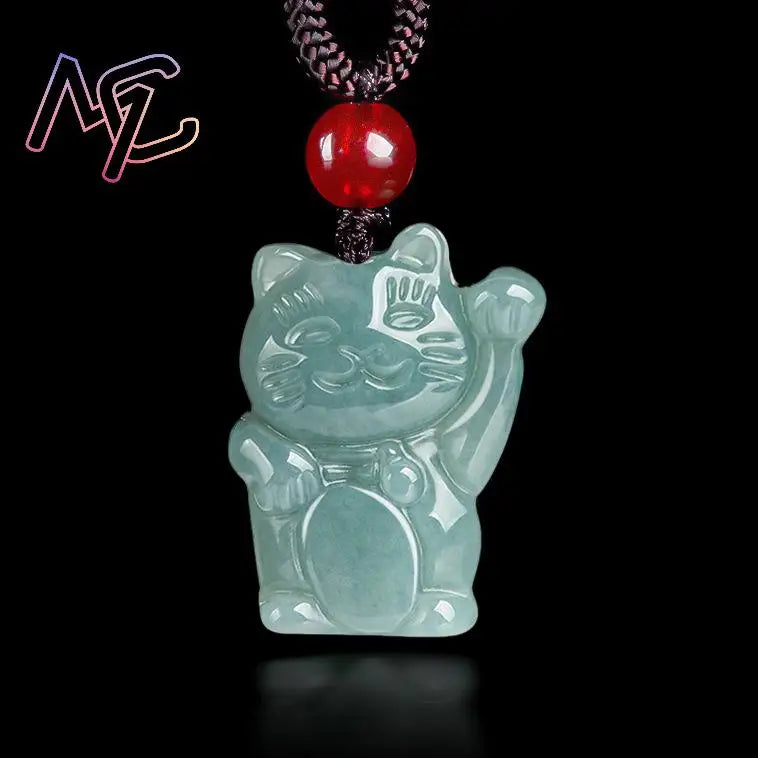 Myanmar Jadeite Cat Pendant, Burmese Jade Luxury Necklace