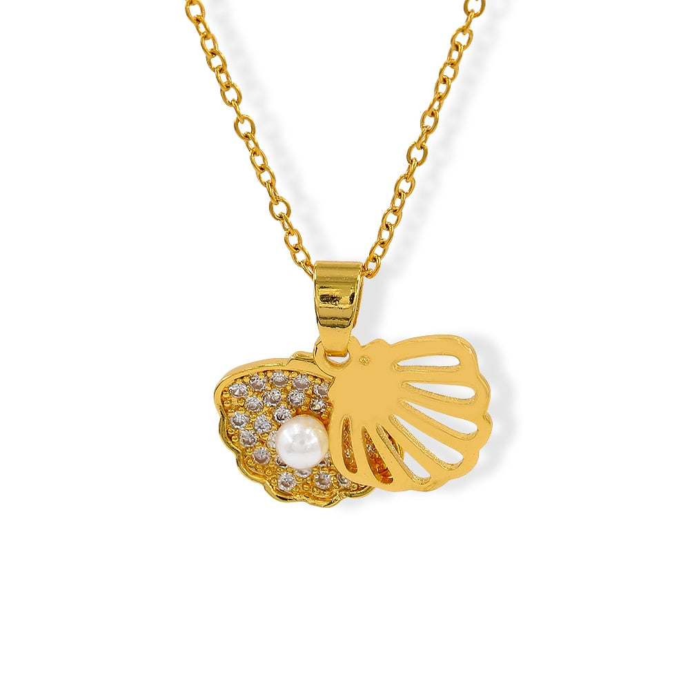 Pearl Stainless Steel Pendant Necklace Fashion Scallop Shell Conch Copper Pendant Shell Shape Women's Luxury Jewelry YS474