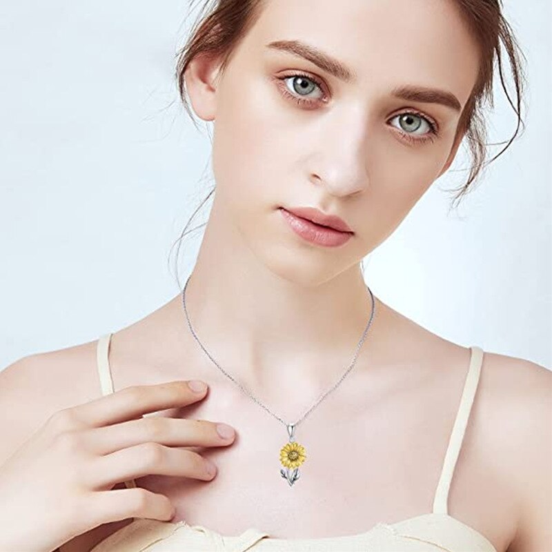 Rose Valley Sunflower Pendant Necklace for Women Fashion Jewelry Girls Birthday Gifts