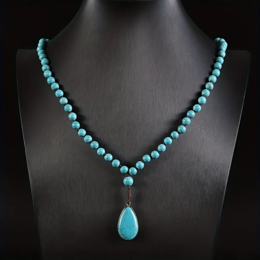 Turquoise Bead Long Sweater Chain Necklace Jewelry