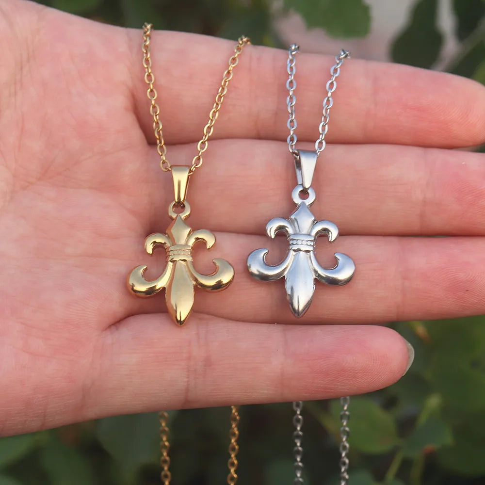 Fleur De Lis Saint Necklace, Catholic Religious Stainless Steel Choker