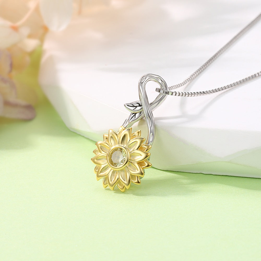 925 Sterling Silver Infinity Rotatable Spinner Anxiety Fidget Sunflower Pendant Worry Stress Relief Necklaces Jewelry for Women