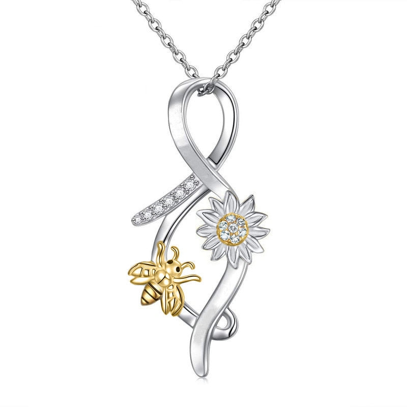 Rose Valley Sunflower Pendant Necklace for Women Bee Pendants Fashion Jewelry Girls Gifts YN063 - Charlie Dolly