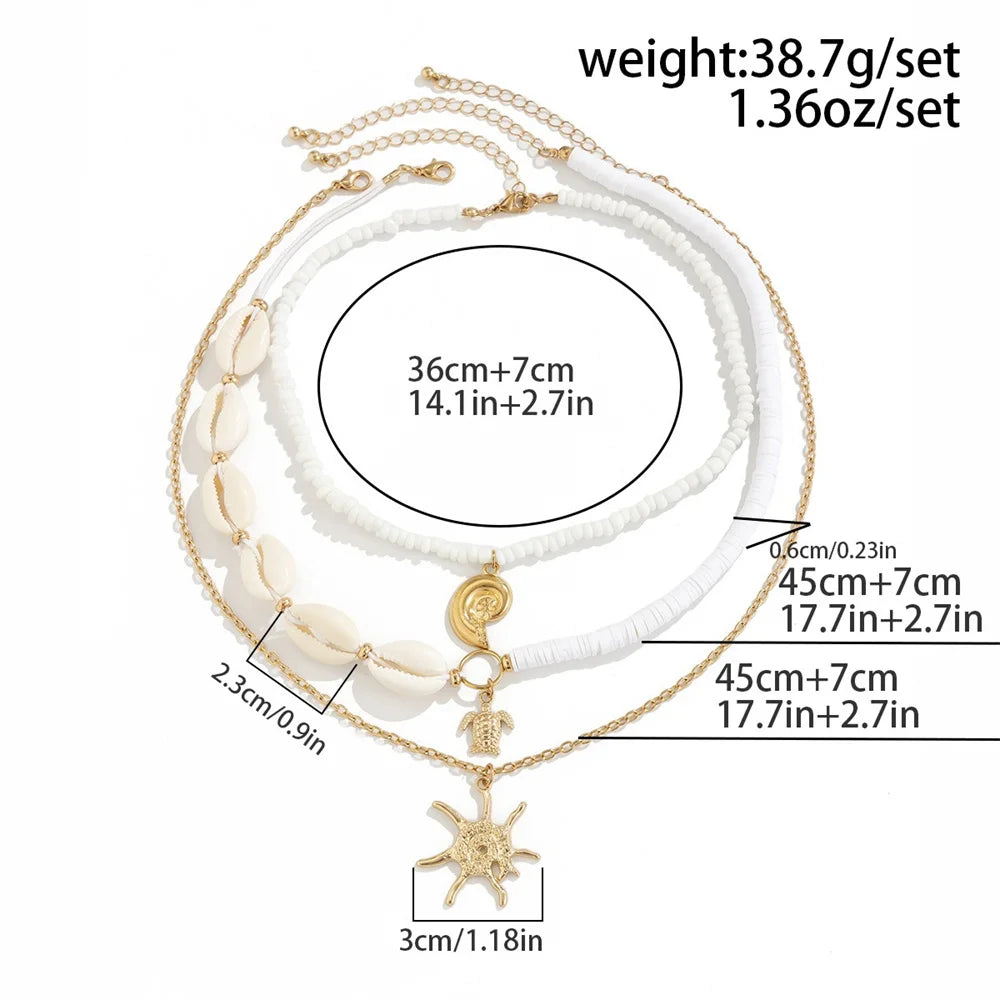 Conch Starfish Rice Bead Collar Necklace Jewelry