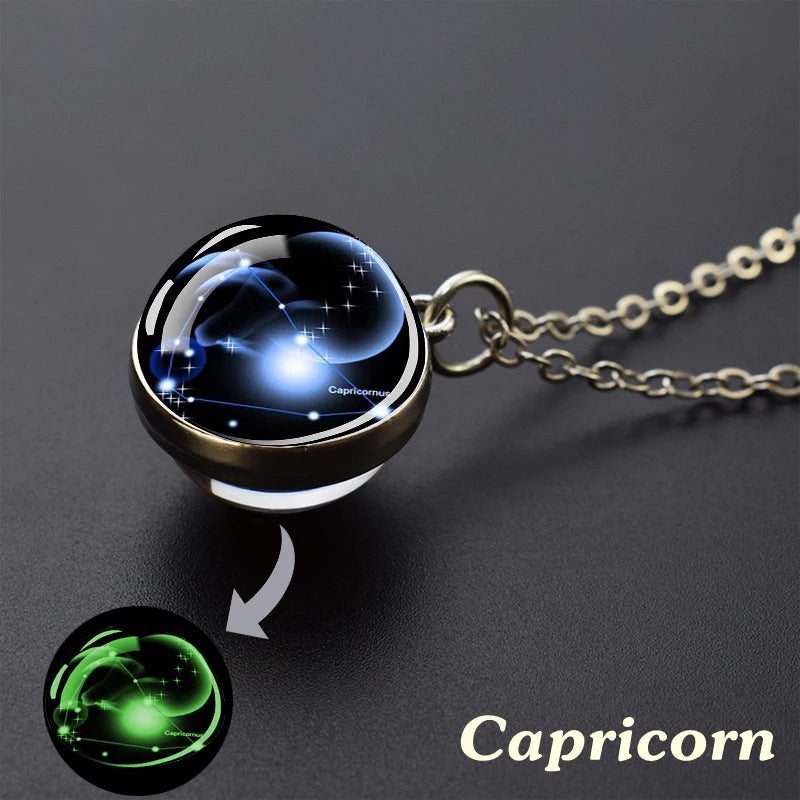 Zodiac Constellation Glow-in-the-Dark Pendant Necklace, Luminous Astrology Talisman