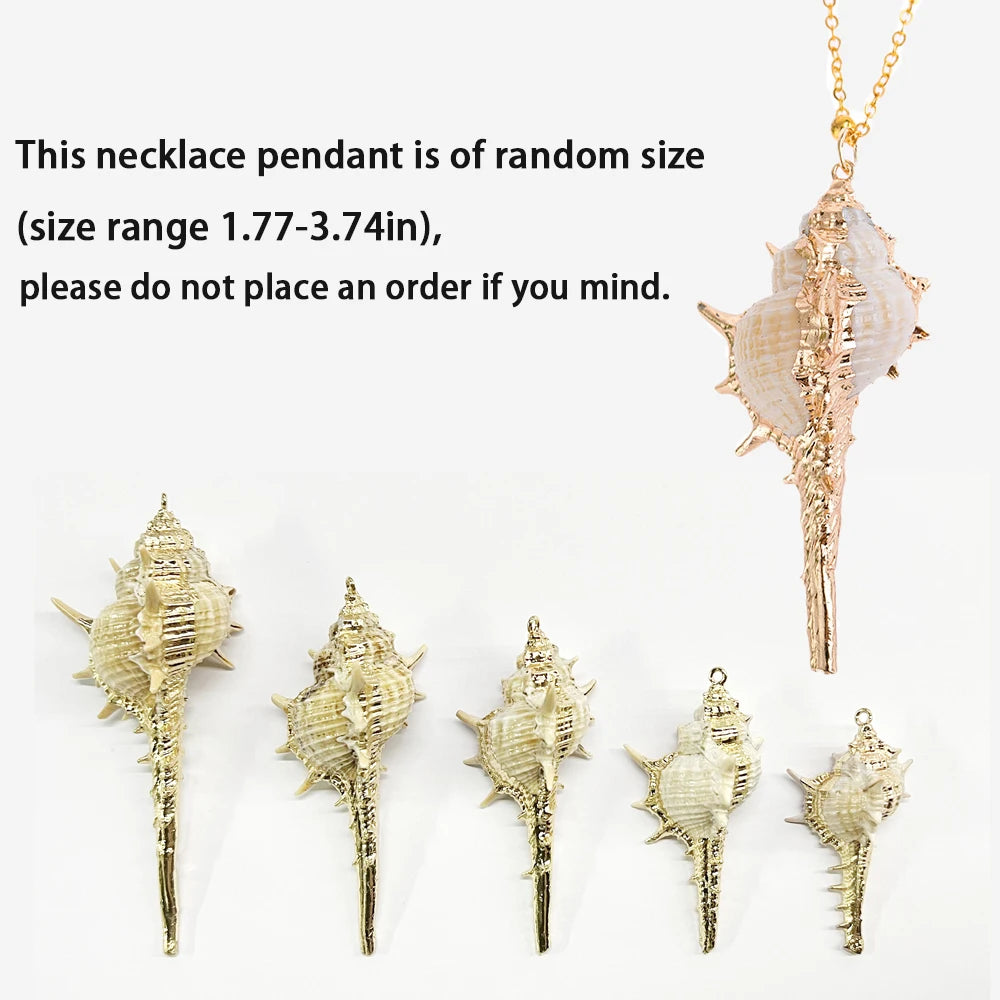 Natural Conch Shell and Gold Rim Boho Pendant Necklace