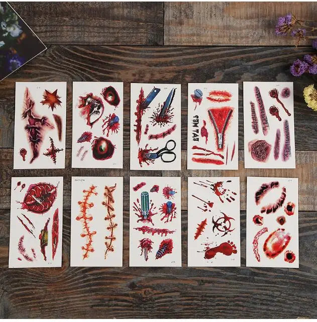 Halloween Temporary Tattoo Sticker Waterproof 3D Bite Mark Zombie Acars Wound Tattoo Sticker Halloween Party Cosplay Makeup Prop - Charlie Dolly