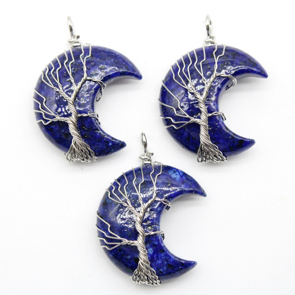 7 Chakras Tree of Life Necklace Wire Wrap Crescent Moons Amethyst Crystal Pendants Quartz Natural Stone Agates Aventurine Make