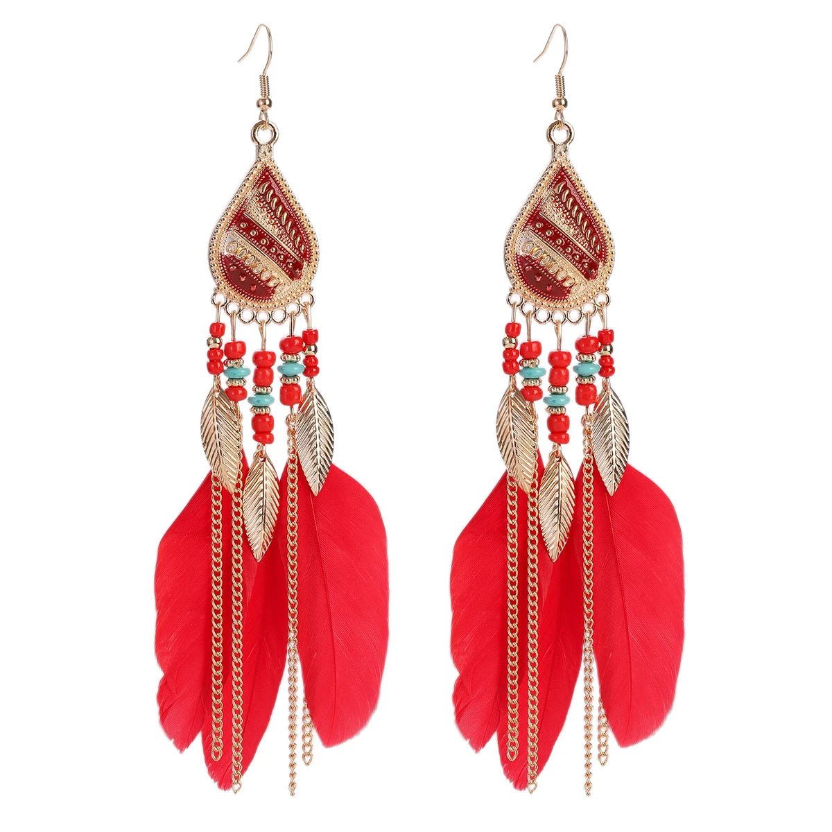 Dream Catcher Feather Leaf Tassel Earrings Jewelry