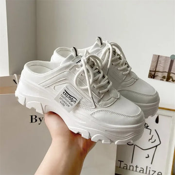 Women Half Slippers Pu Leather Flats Female Retro Low Top Sneakers Mesh Breathable Lazy Loafers Walking Outdoor Platform Shoes - Charlie Dolly