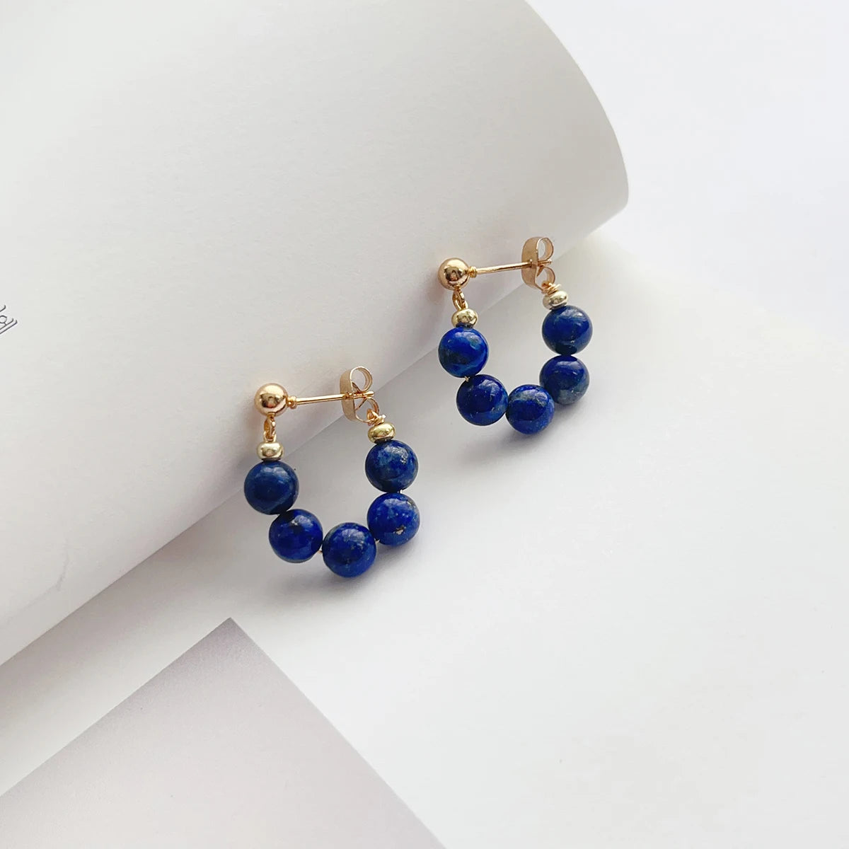 Fashion personality simple temperament gorgeous Lapis Lazuli hand beaded earrings studs earrings women's accessories ornaments - Charlie Dolly