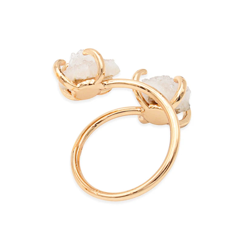 Irregular Crystal Cluster Open Ring for Women Girls Claw Setting Gold-color Boho Natural Stone Finger Jewelry Resizable - Charlie Dolly