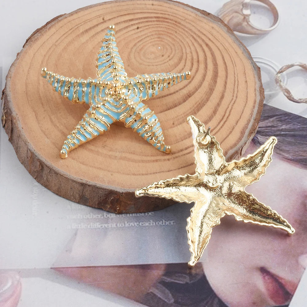 Enamel Starfish Big Statement Earrings Jewelry