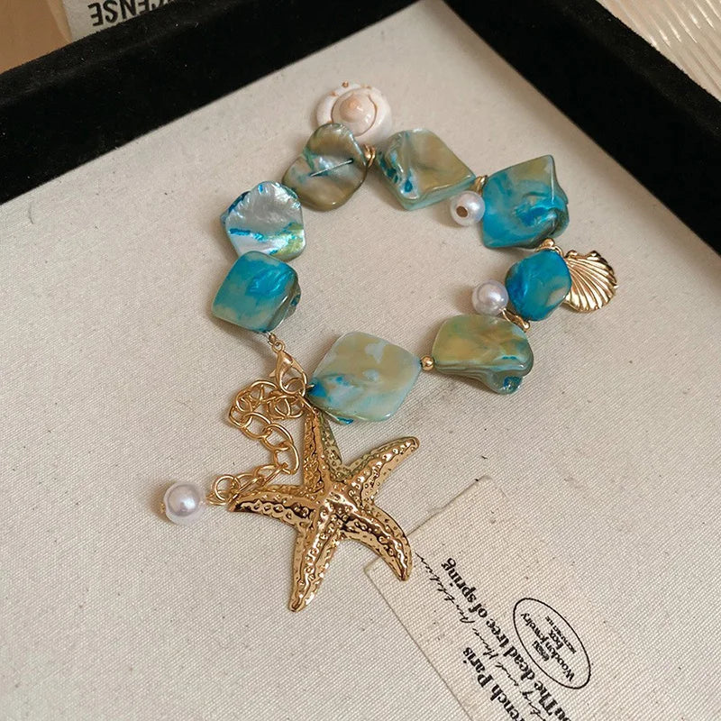 Irregular Shell, Starfish and Pearl Tassel Necklace and Earring Set