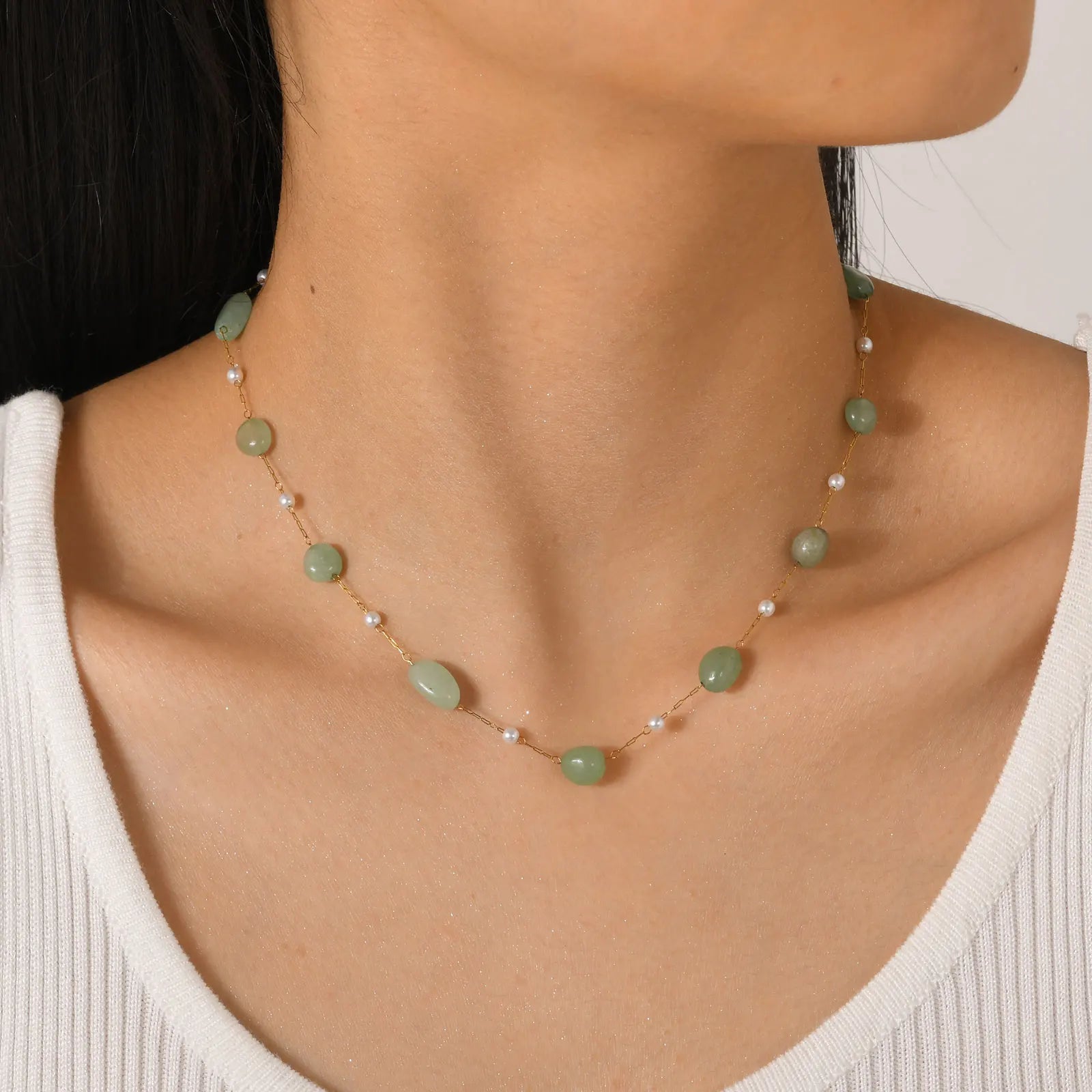Natural Stone & Pearl Boho Necklace