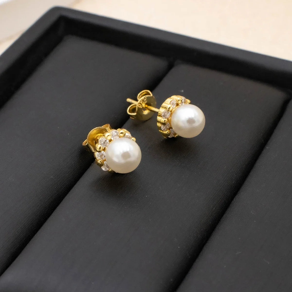 Pearl Zircon Gold Stud Earrings Jewelry