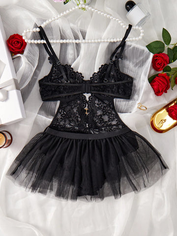 Sexy Set Open Bodysuit Underwear For Women Lace Perspective Night Skirt Sex Costumes Erotic Lingerie Corsets bra and panty set - Charlie Dolly