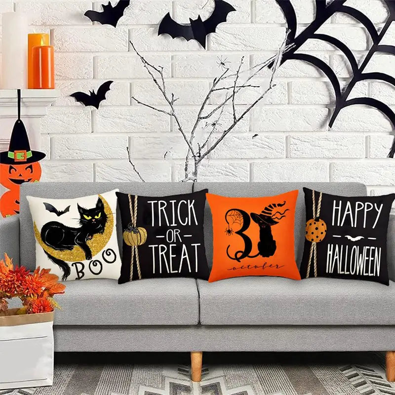 Halloween Pumpkin Ghost Pillowcase Happy Halloween Party Decorations For Home 2024 Trick or Treat Spider Bat Cat Pillow Covers - Charlie Dolly