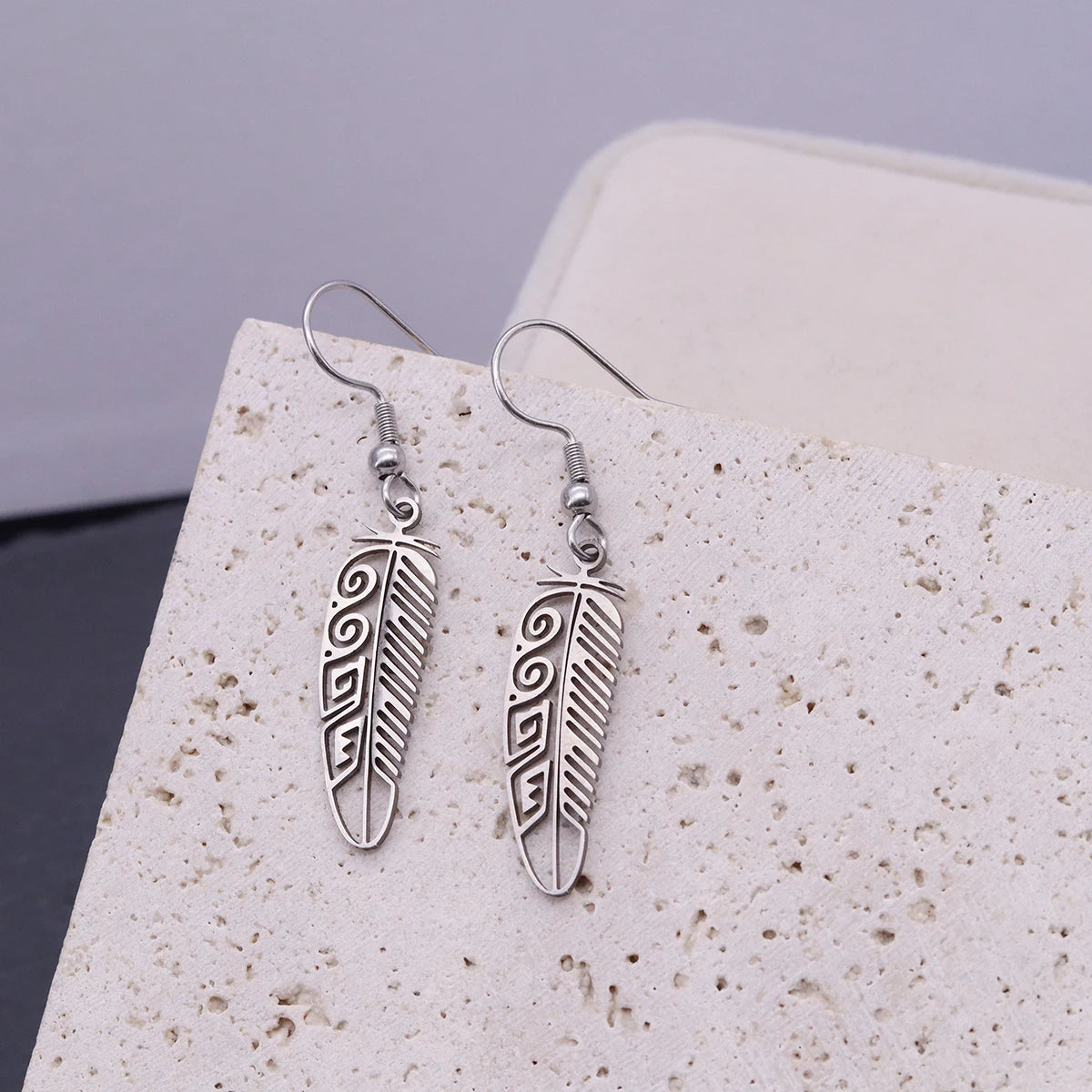 Feather Stainless Steel Drop Earrings Jewelry
