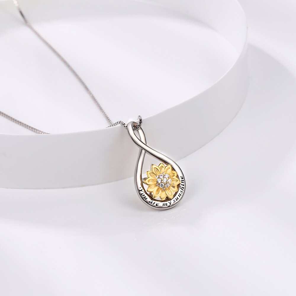 925 Sterling Silver Infinity Rotatable Spinner Anxiety Fidget Sunflower Pendant Worry Stress Relief Necklaces Jewelry for Women