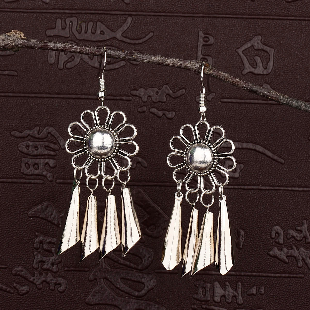 Silver Hollow Round Leaf Tassel Jhumki Earrings Jewelry