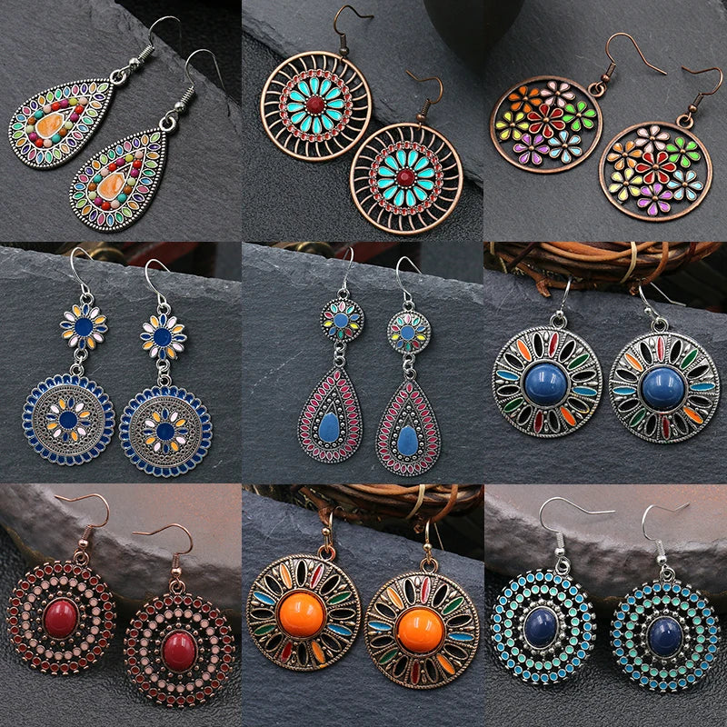 Colorful Enamel Hollow Flower Round Earrings Jewelry
