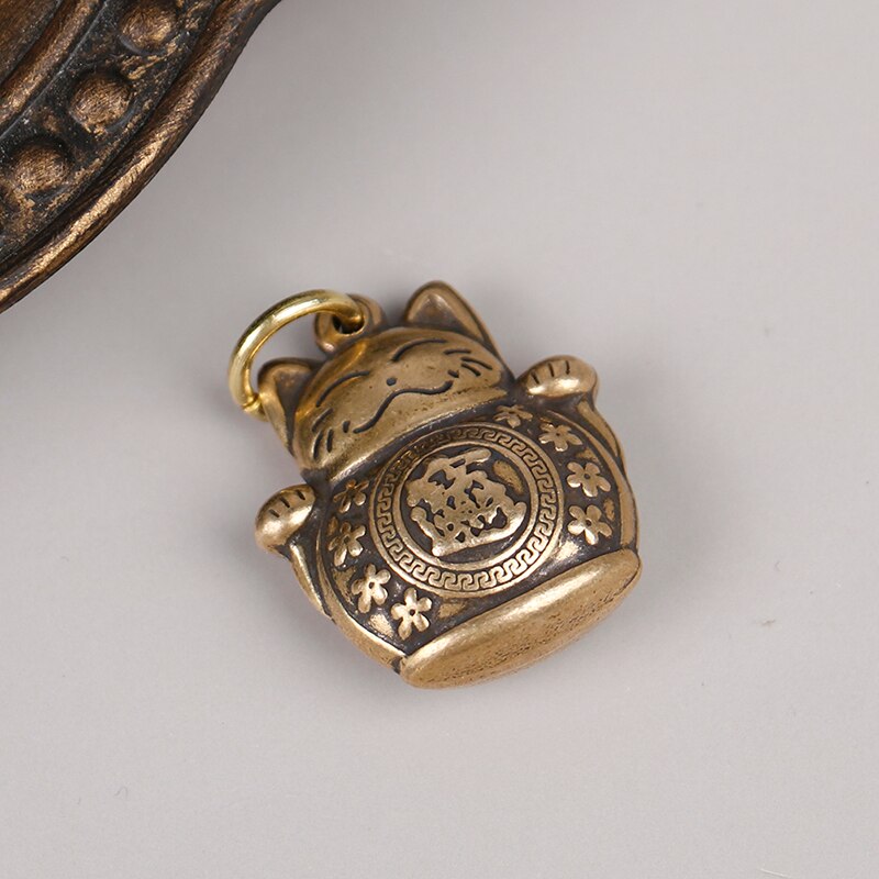 Pure Copper Lucky Cat Keychain DIY Jewelry Hanging Accessories Keyring Pendant Cute Animal Kitten Figure Keyring Pendant Childre