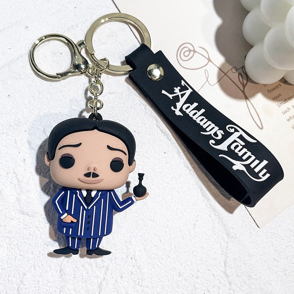 Trend Movie Addams 3d Keychain Wednesday Addams Pendant Keyrings Cartoon Figure Keyholder Backpack Car Key Keychains Accessories