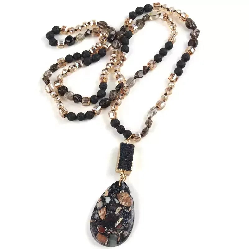 RH Fashion Bohemian Jewelry Natural Random Shape Stones With Druzy Links Semi Precious Pendant Necklaces For Women Boho Gift - Charlie Dolly