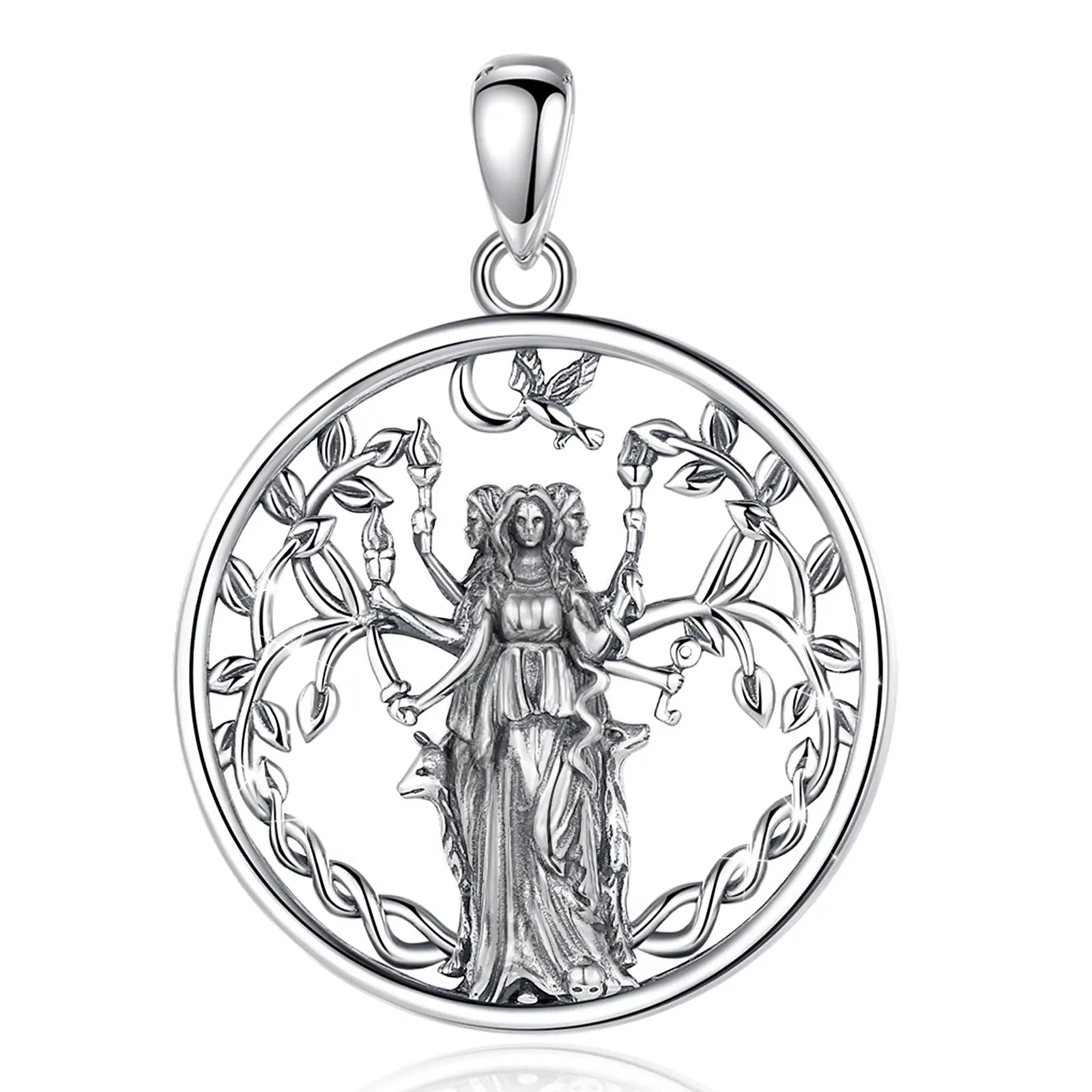 Triple Moon Goddess Hecate Amulet Necklace, S925 Sterling Silver