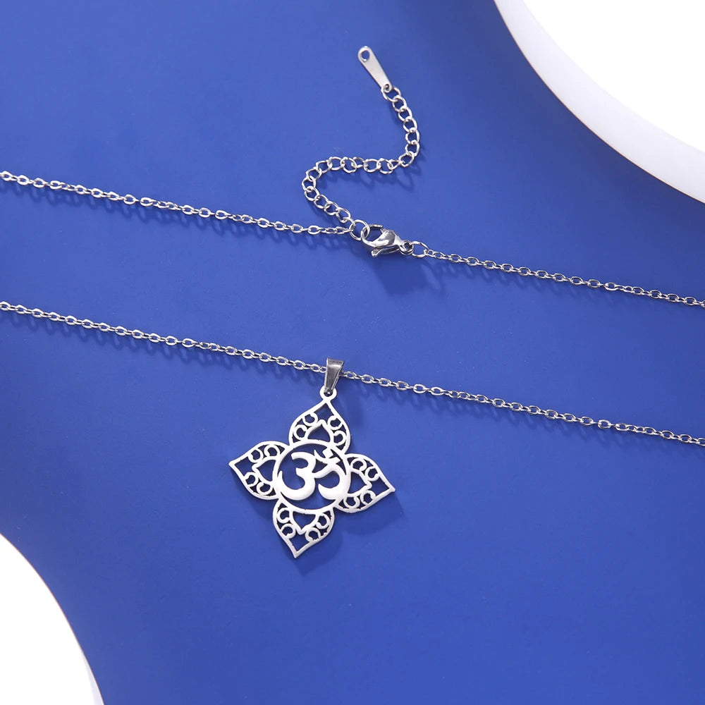 Lotus Mandala OM Symbol Spiritual Amulet Necklace
