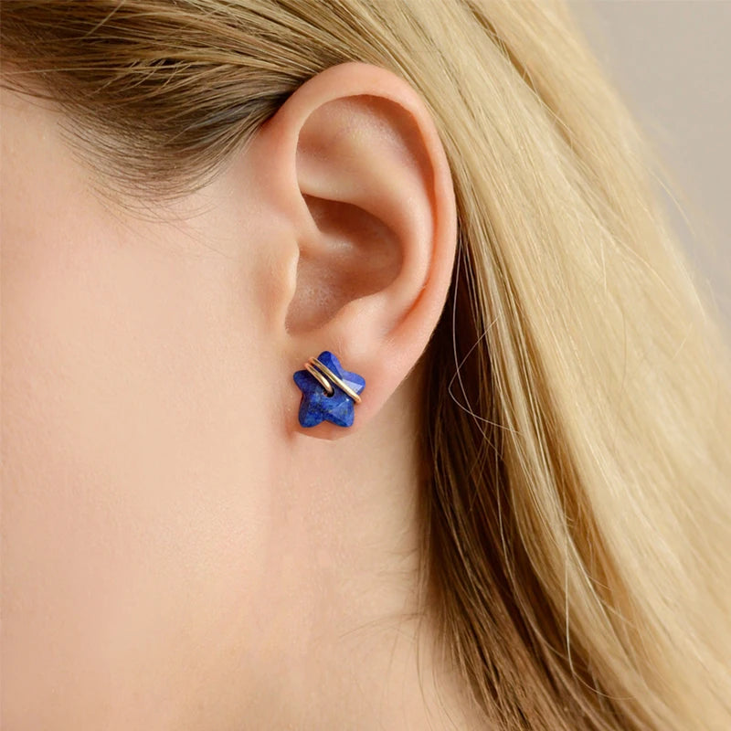 12mm Lapis Lazuli Star Earrings Natural Stone Amethysts Opal Tiger Eye Stone Blue Sodalite Ear Studs For Women Party Jewelry - Charlie Dolly