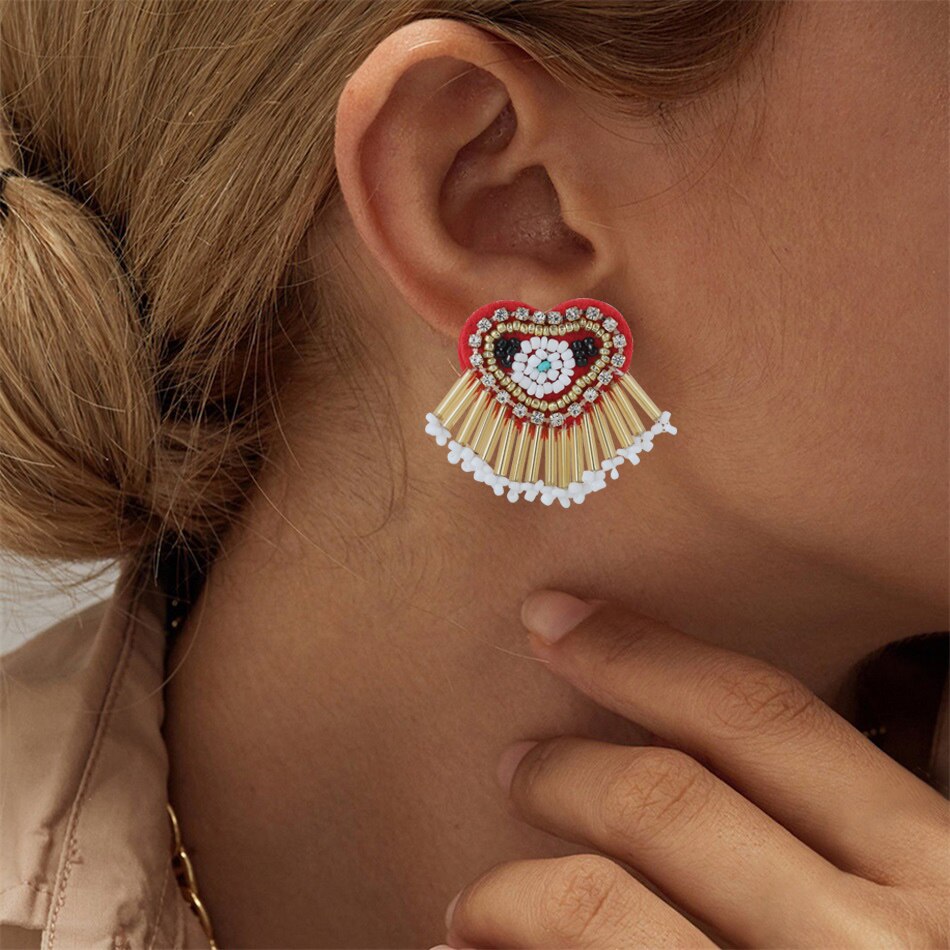 Bohemia Colorful Seed Beads evil eye Flower Drop Earrings For Women Handmade Tassel swan Statement Dangle Earrings Jewelry