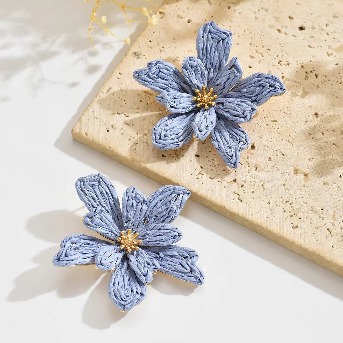 Raffia Woven Flower Boho Earrings Jewelry