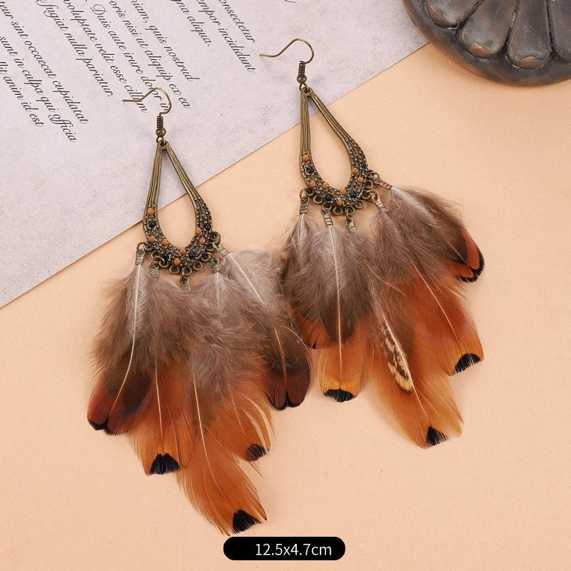 Peacock Feather Statement Drop Earrings Jewelry